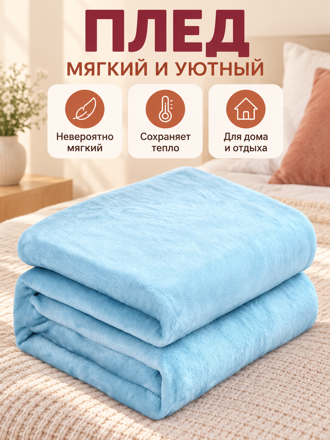 Solid Light Blue Throw Blanket with a Fuzzy Surface