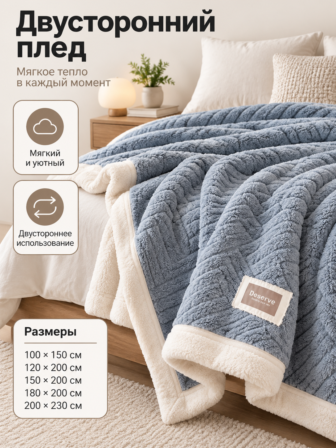 Double-Sided Milk Plush Blanket, Blue-Gray, with Pattern