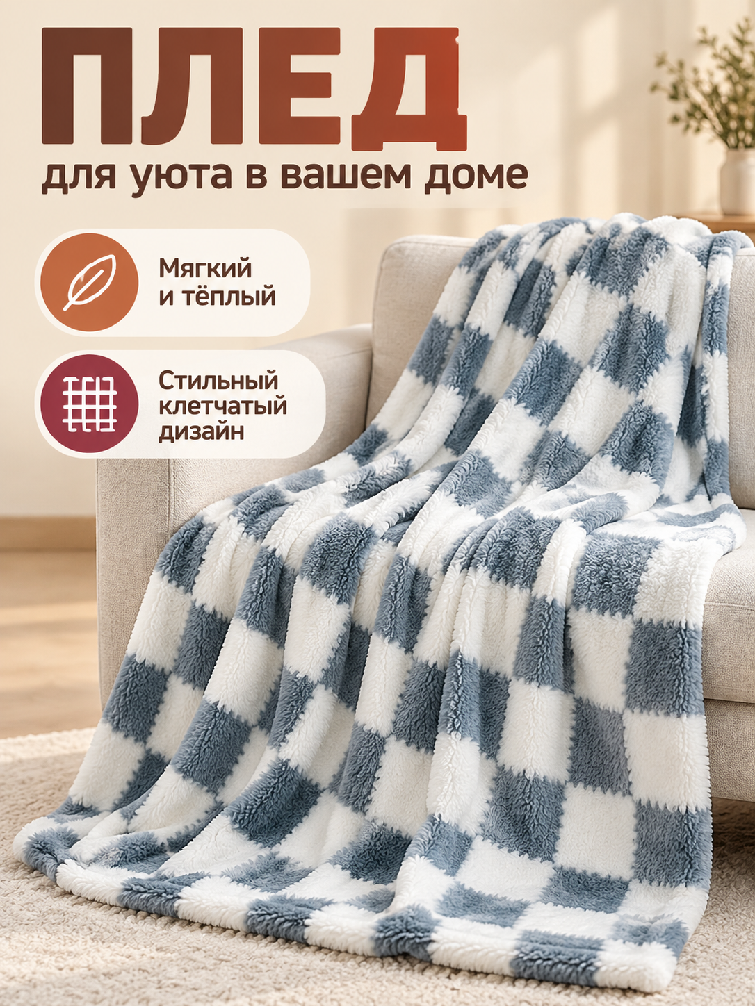 Coral Fleece Plaid Throw Blanket, Gray-Blue