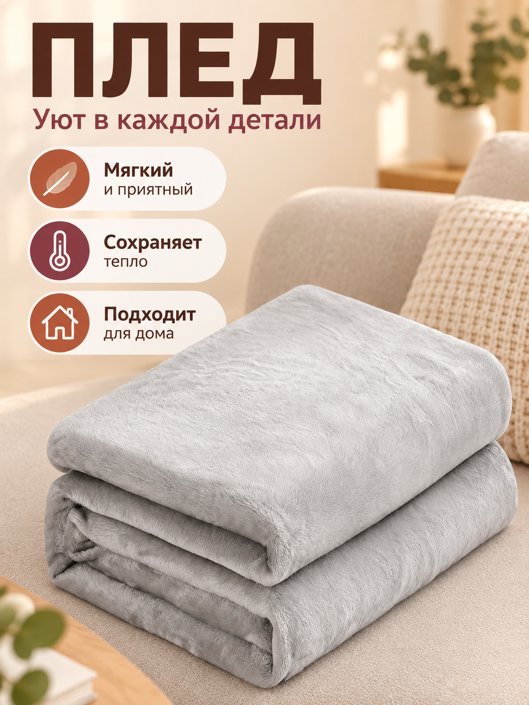 Solid Light Gray Polyester and Flannel Blanket