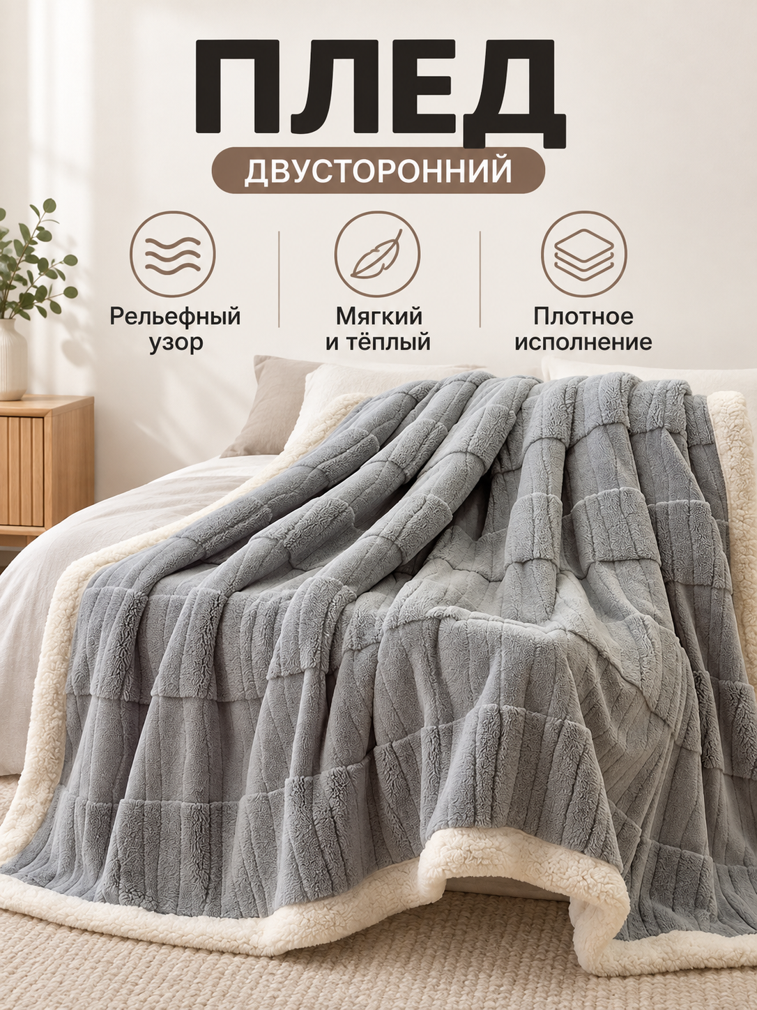 Gray Double-Sided Throw Blanket in Milk Velvet, Thickened