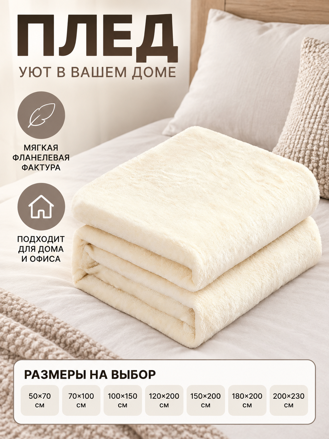 Solid milk-cream blanket with a soft fleece texture