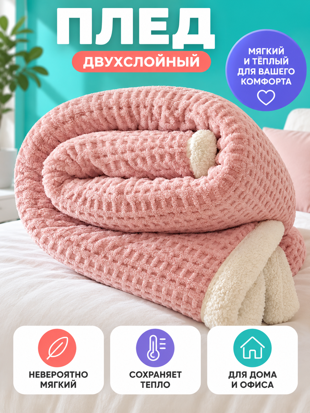 Two-Layer Plush Blanket Pink with Milky White Backing
