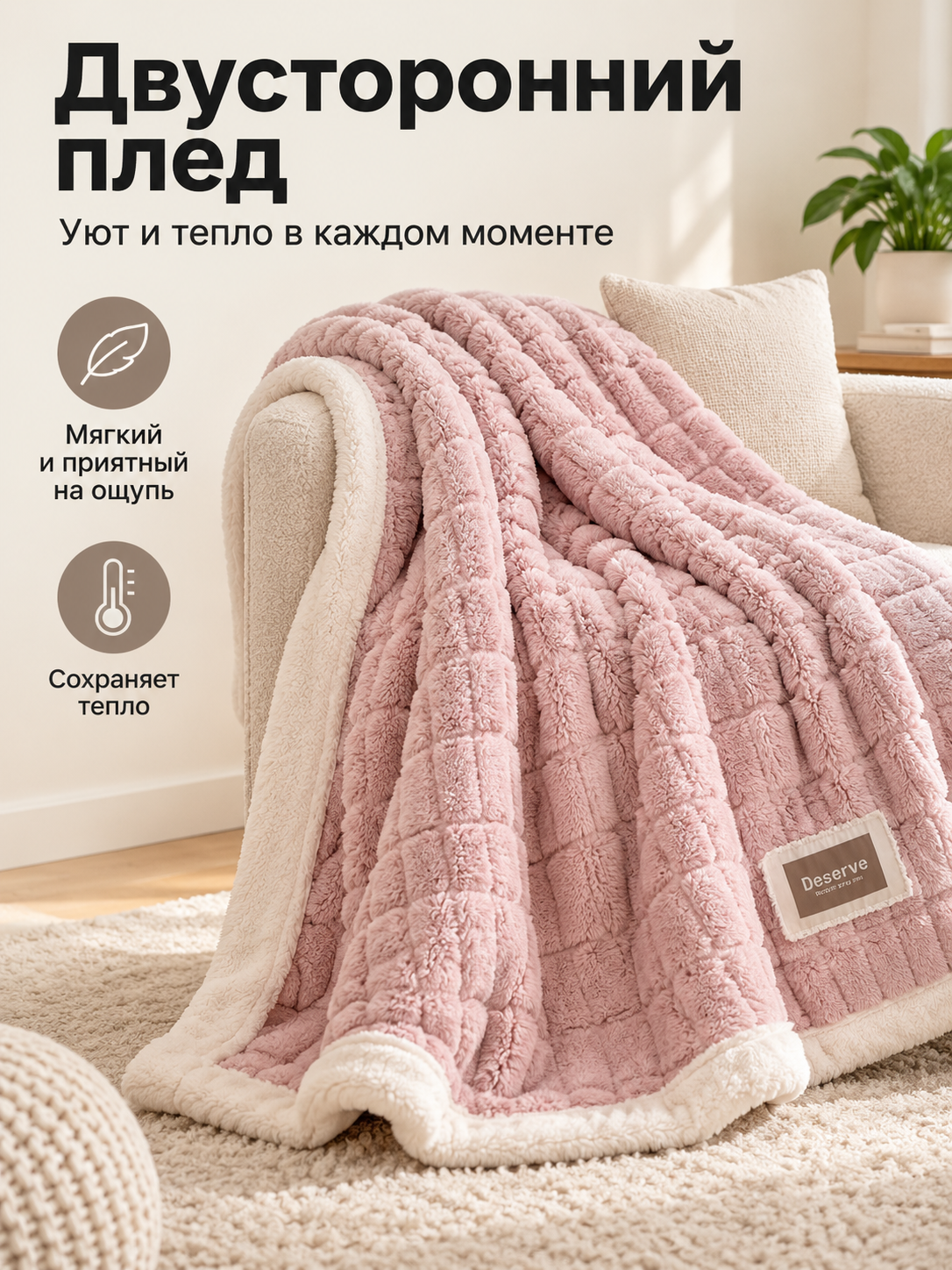 Double-Sided Milk Velour Blanket, Powder Pink