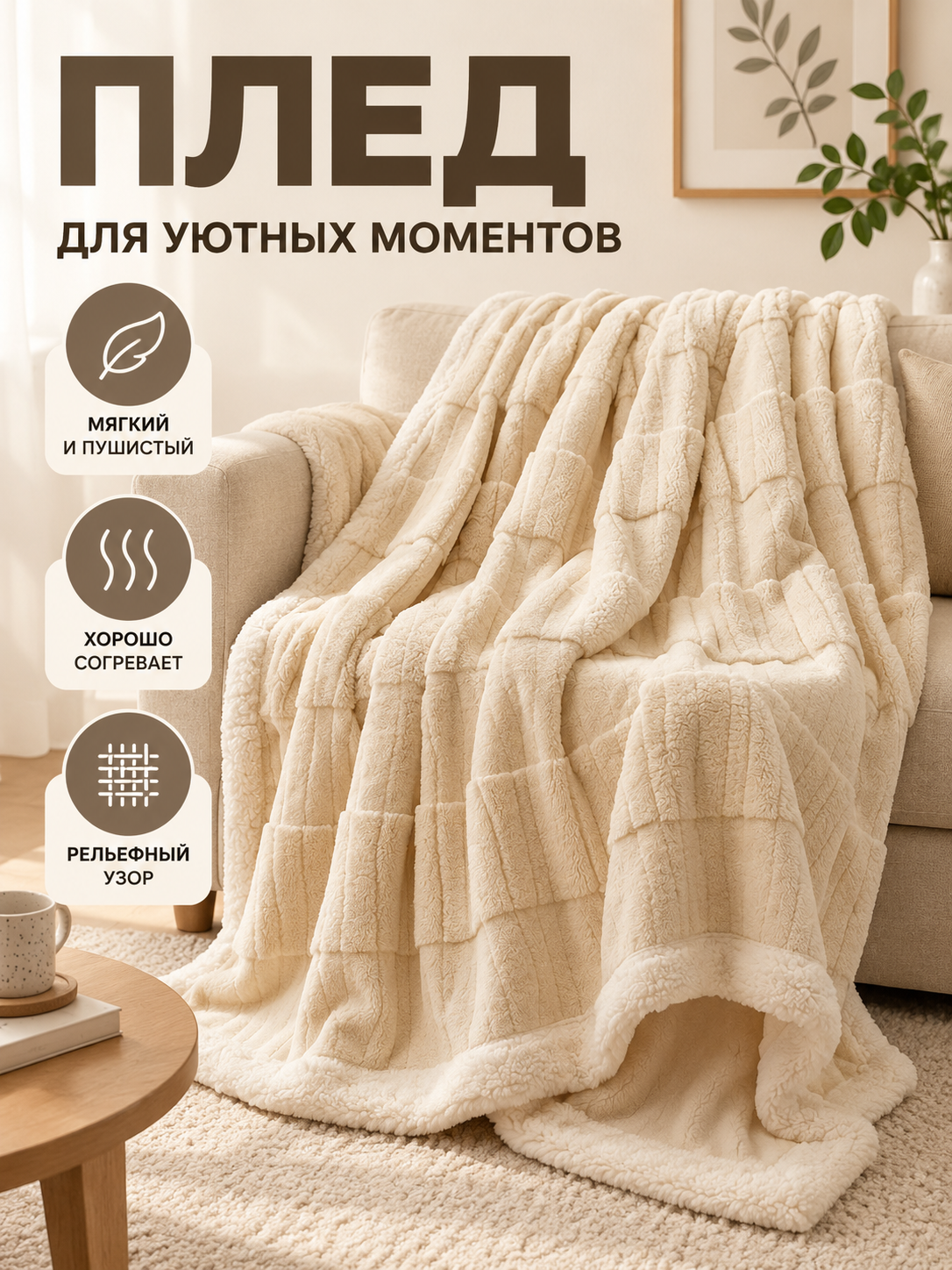 Double-Sided Thickened Cream Blanket with Jacquard Pattern