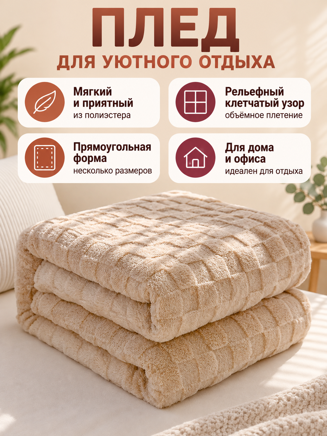 Light Beige Plaid Pattern Polyester Blanket