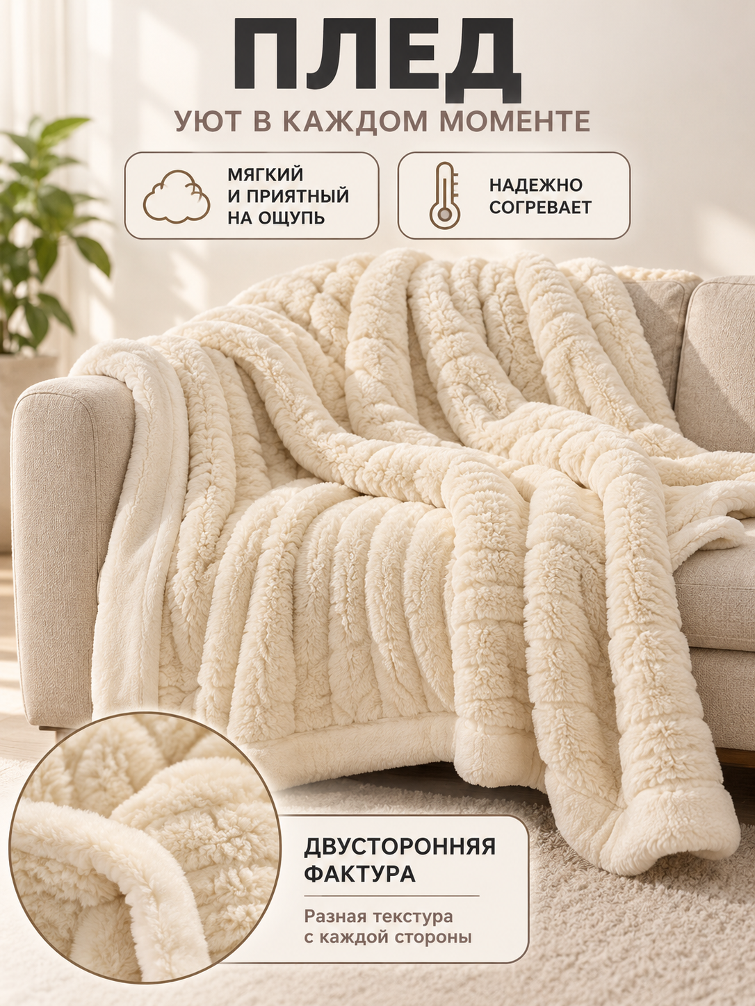 Double-Sided Creamy Milk Blanket with Relief Fleece