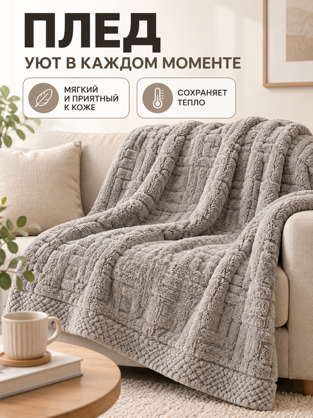 Gray Milk Velvet Blanket with Textured Pattern
