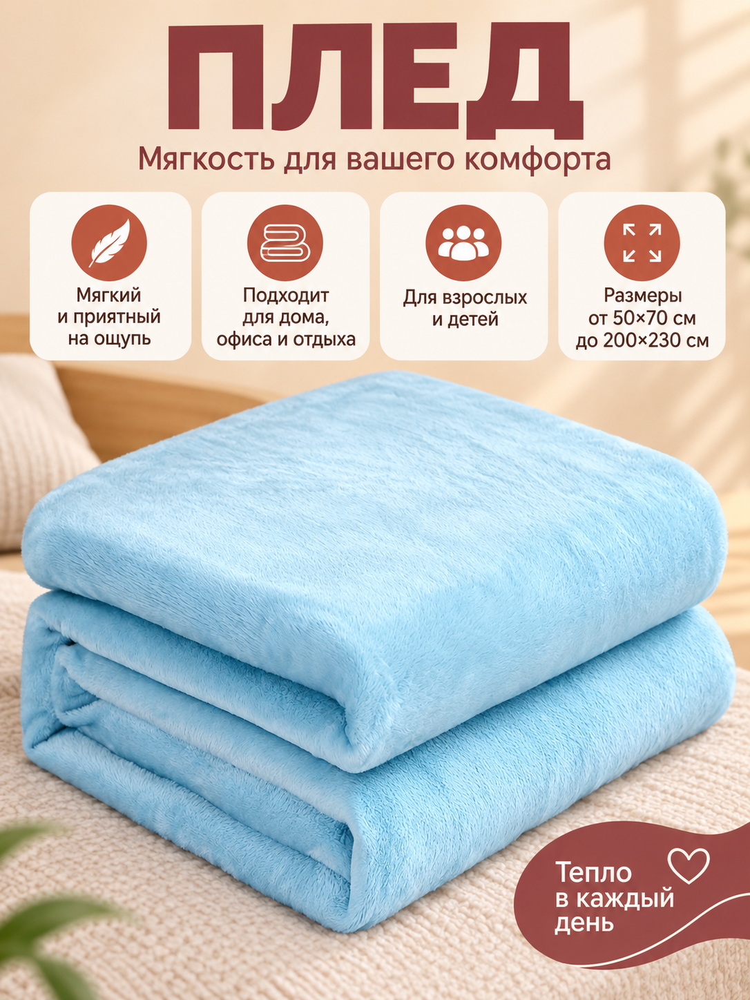 Solid Light Blue Throw Blanket with a Fuzzy Surface