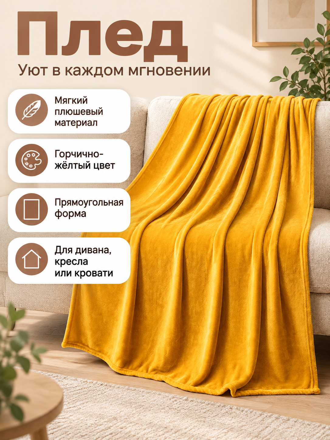 Mustard yellow plush blanket made of milk velvet