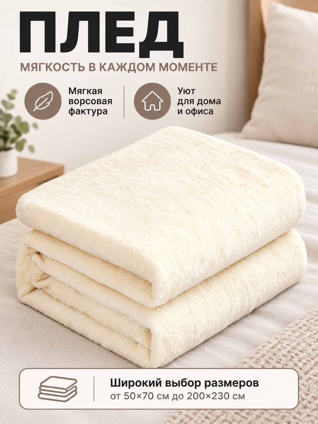 Solid milk-cream blanket with a soft fleece texture