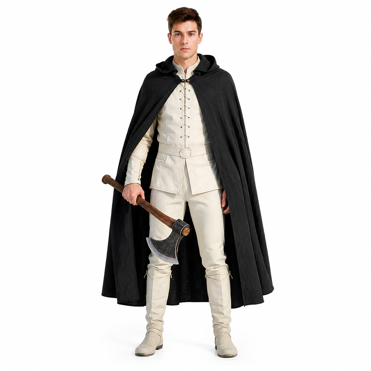 Black Long Hooded Cotton-Linen Cloak main product view