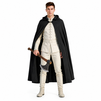 Black Long Hooded Cotton-Linen Cloak main product view