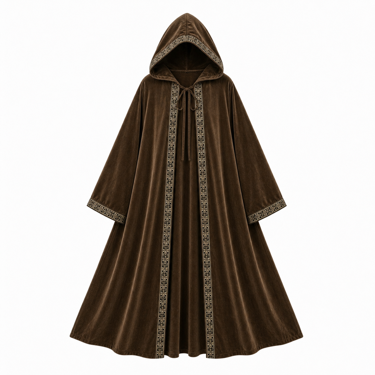 Long Hooded Robe, Brown, Loose Fit main product view