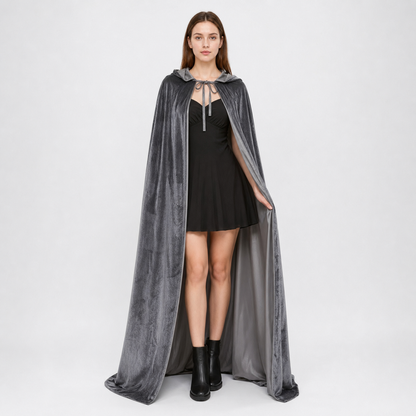 Gray Hooded Long Costume Cape