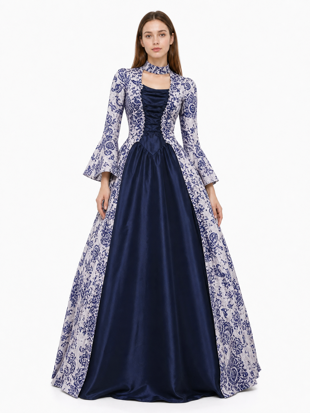 Vintage Printed Dress, Long Sleeves, Flared Silhouette