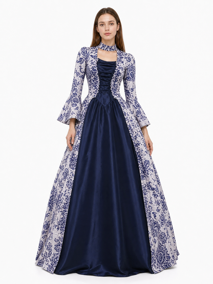 Vintage Printed Dress, Long Sleeves, Flared Silhouette