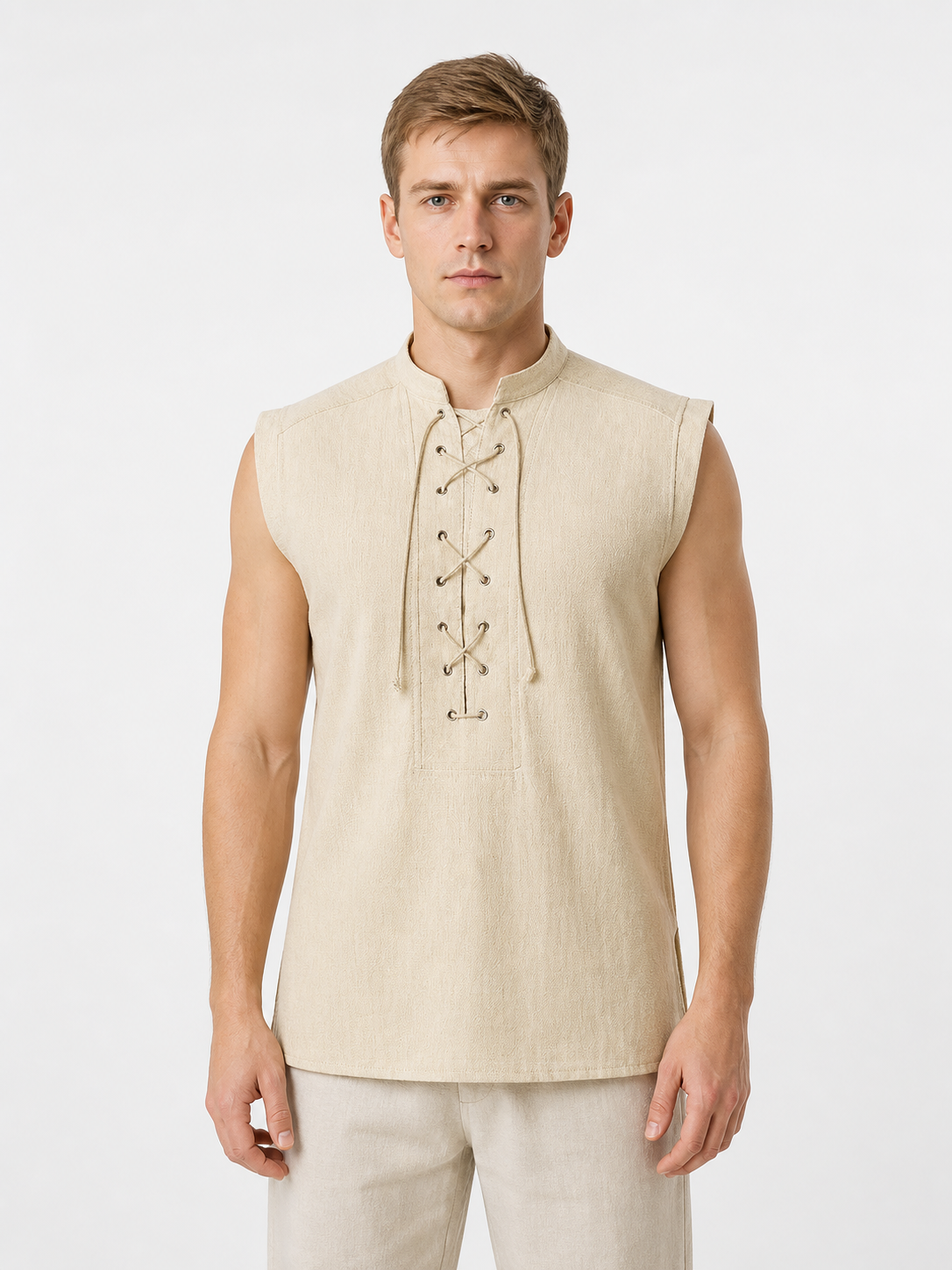 Lace-Up Vest with Stand Collar, Halloween