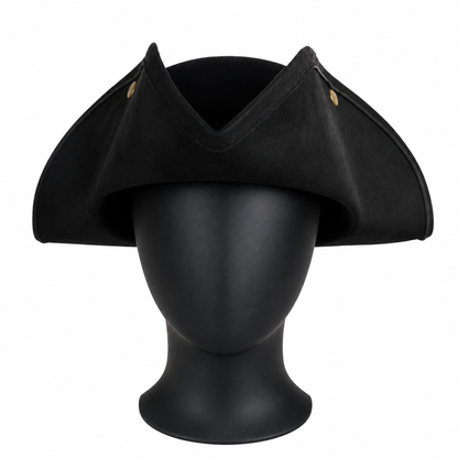 Classic Pirate Hat for Kids, Wide Tricorn Pirate Captain Hat with Raised Pointed Sides and Gold-Colored Accents for Halloween Costume, Dress-Up Play and Themed Parties