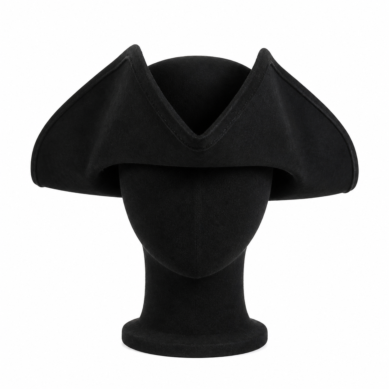 Children's Pirate Hat, Black Wide-Brim Tricorn Style Costume Hat with Turned-Up Sides, Pointed Crown Sections and Stitched Edging for Dress-Up Play and Costume Parties