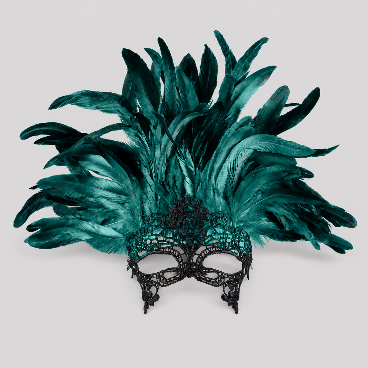 1pc Green Feather Headpiece With Black Lace Eye Mask, Exaggerated Party Style main product view