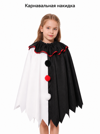 Horror Clown Cape, Black and White with Red Trim