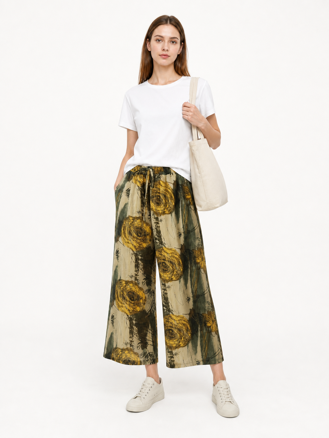 Palazzo Pants with Floral Print and Drawstring main product view 2