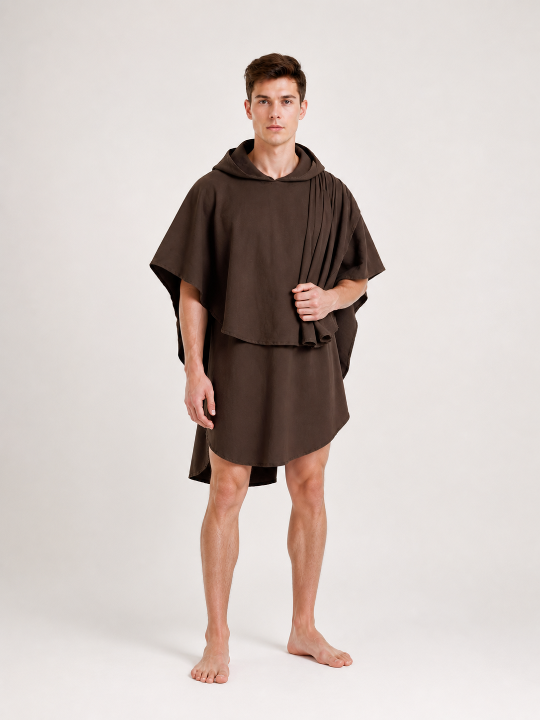 Women's Hooded Wanderer Cloak Costume with Layered Hem, Shoulder Draped Pleats main product view 5