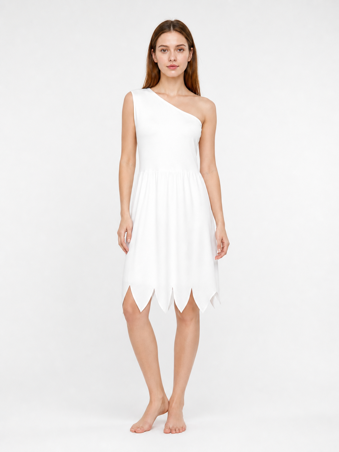 Women's White Cavewoman Costume Dress: One-Shoulder Asymmetric Neckline main product view 4