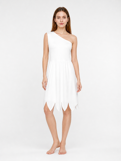 Women's White Cavewoman Costume Dress: One-Shoulder Asymmetric Neckline main product view 4
