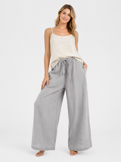 Gray wide-leg jeans with a drawstring and elastic waistband main product view 4