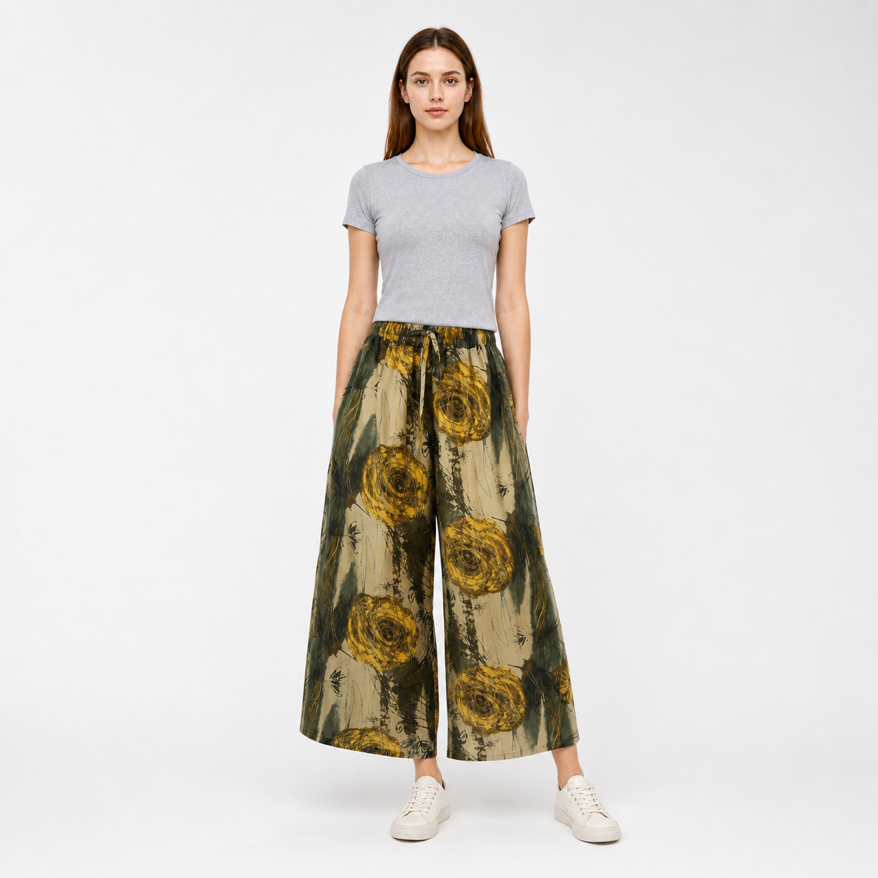 Palazzo Pants with Floral Print and Drawstring main product view