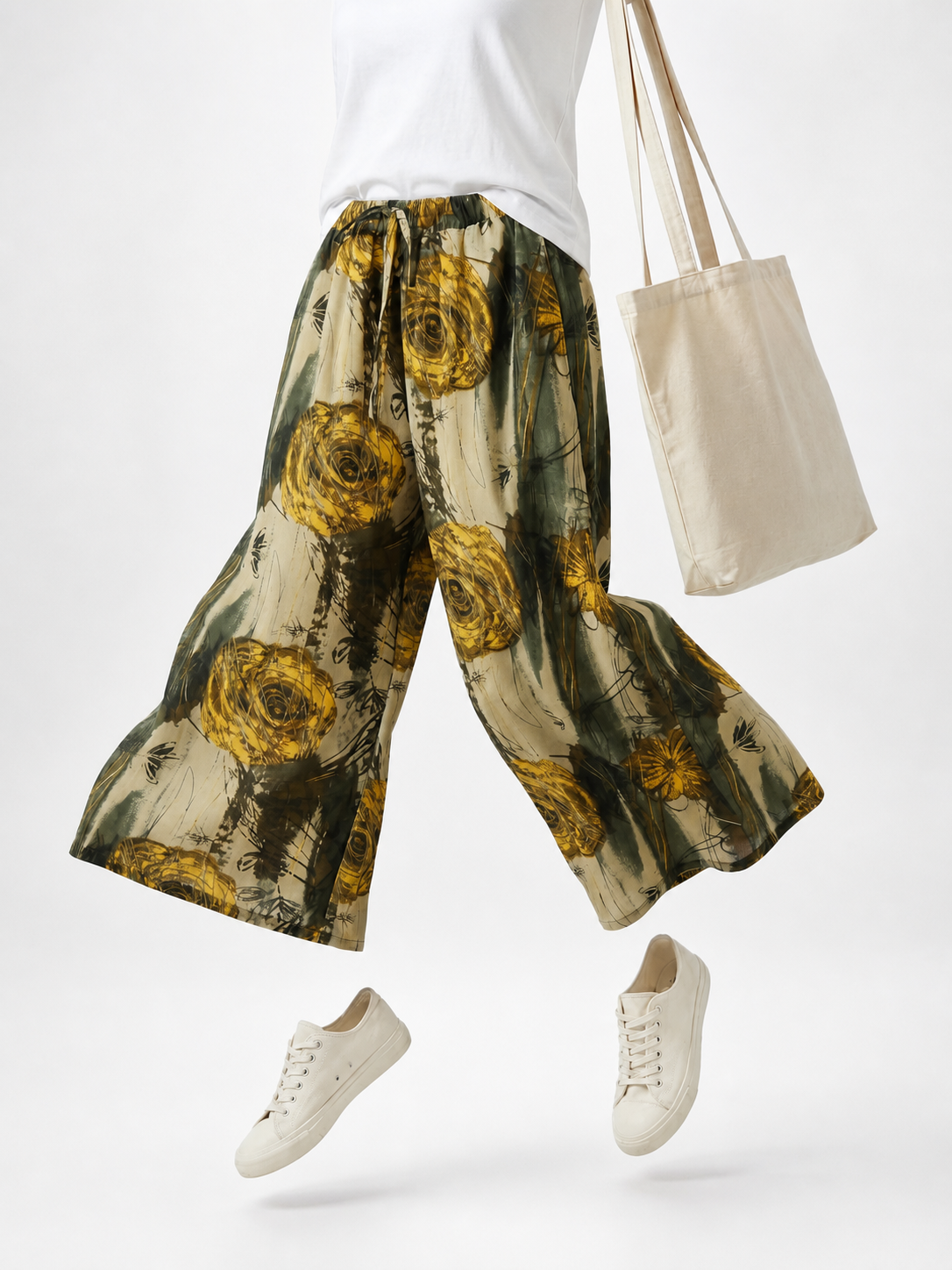 Palazzo Pants with Floral Print and Drawstring main product view 3