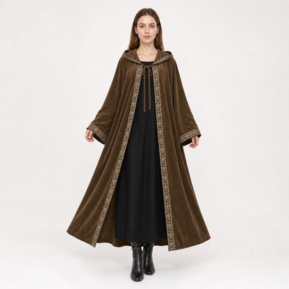 Long Hooded Robe, Brown, Loose Fit main product view 2
