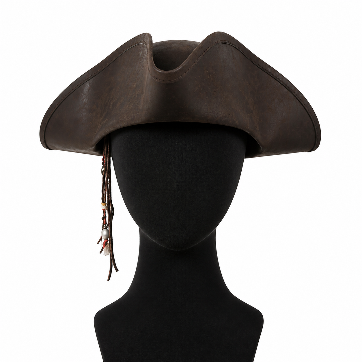 1pc Brown Tricorn Pirate Hat, Wide Three-Cornered Silhouette with Curled Brim Edges, Leather-Like Costume Accessory for Cosplay and Themed Events