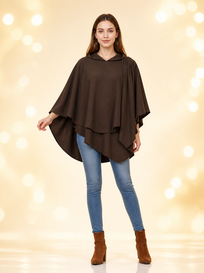 Women's Hooded Wanderer Cloak Costume with Layered Hem, Shoulder Draped Pleats main product view 6