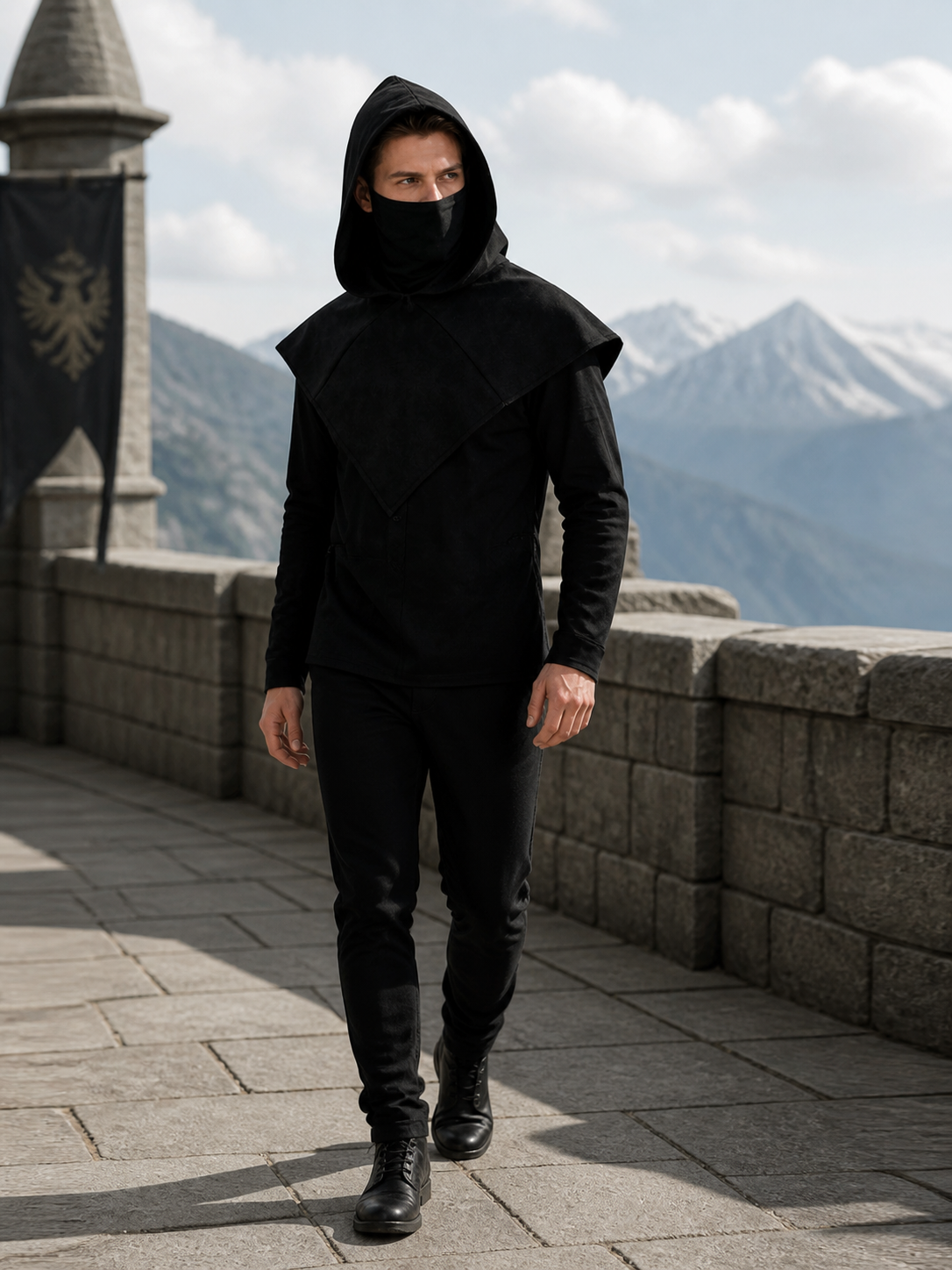 Black Carnival Cloak with Hood and Mask main product view 7