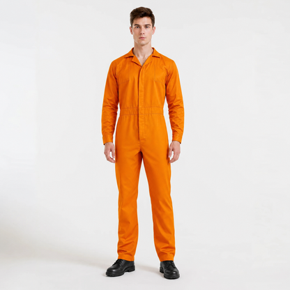Orange Long-Sleeve Utility Jumpsuit