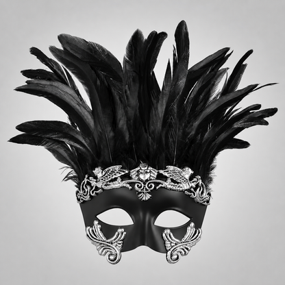 1pc Halloween Black and Silver Feather Half Face Masquerade Mask, Venetian Style