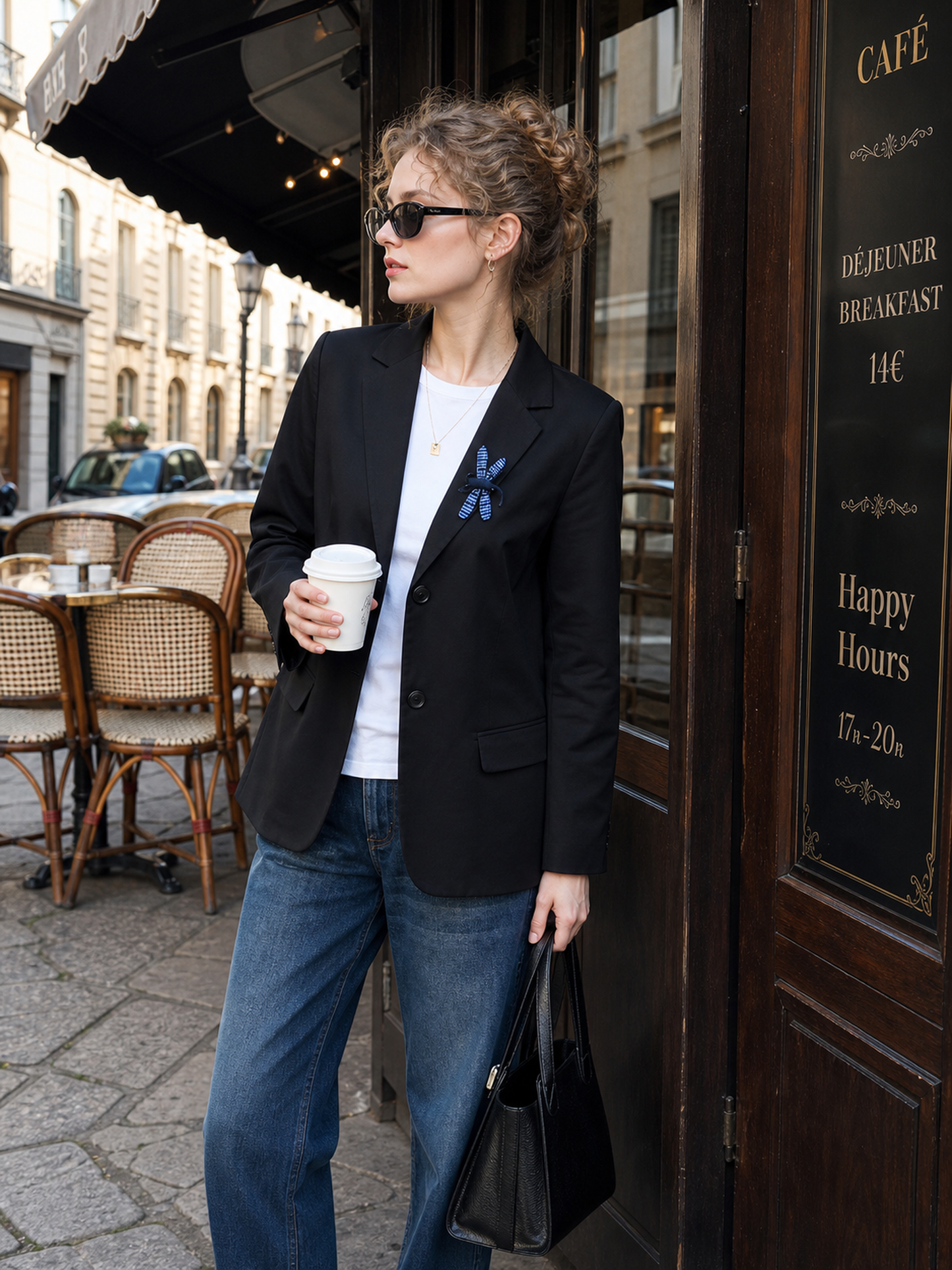 Women's black blazer with lapels and a tailored fit