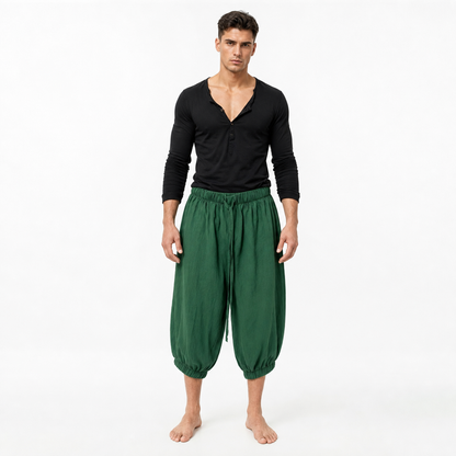 Loose-fit cropped shorts with drawstring, dark green