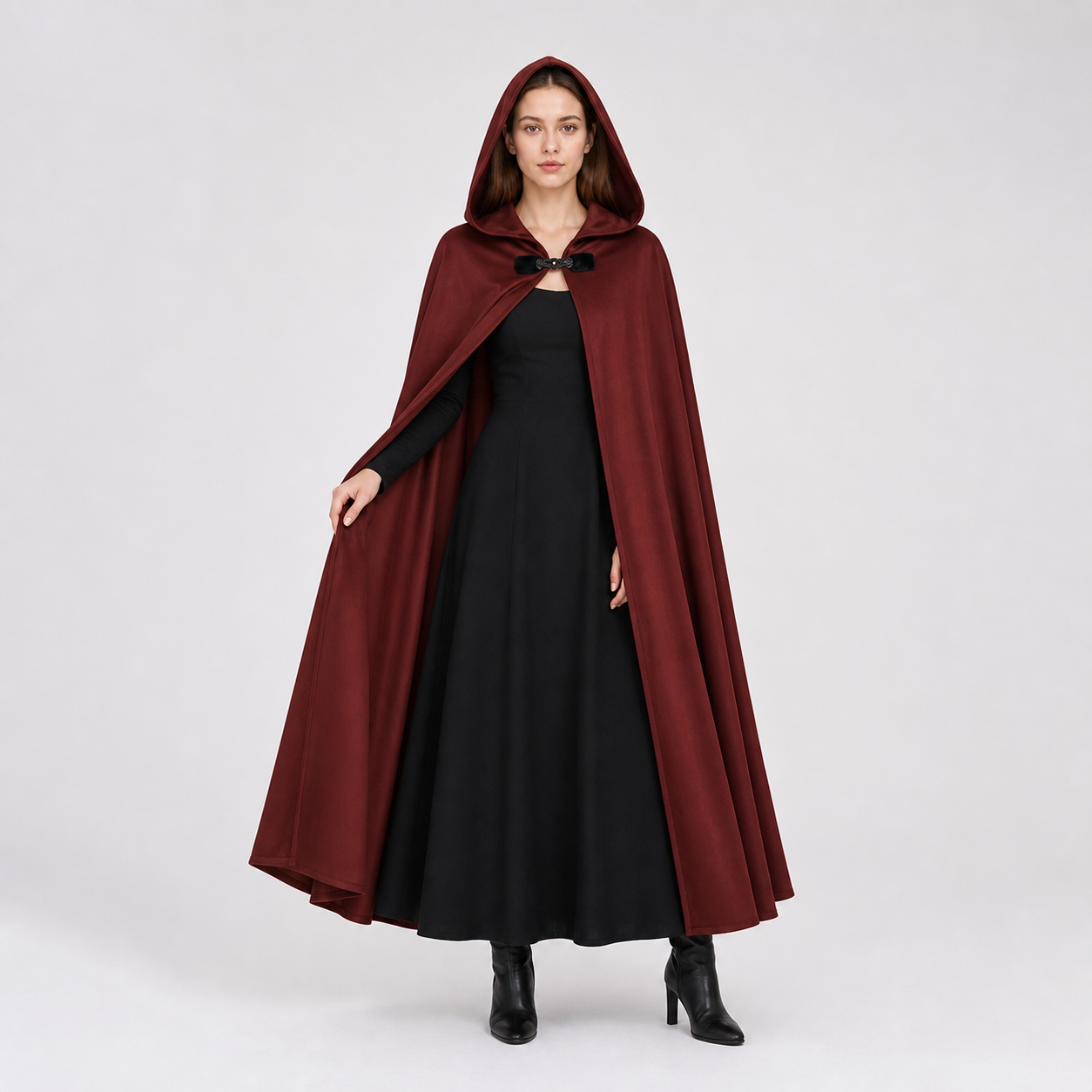 Burgundy Hooded Carnival Cloak for Cosplay
