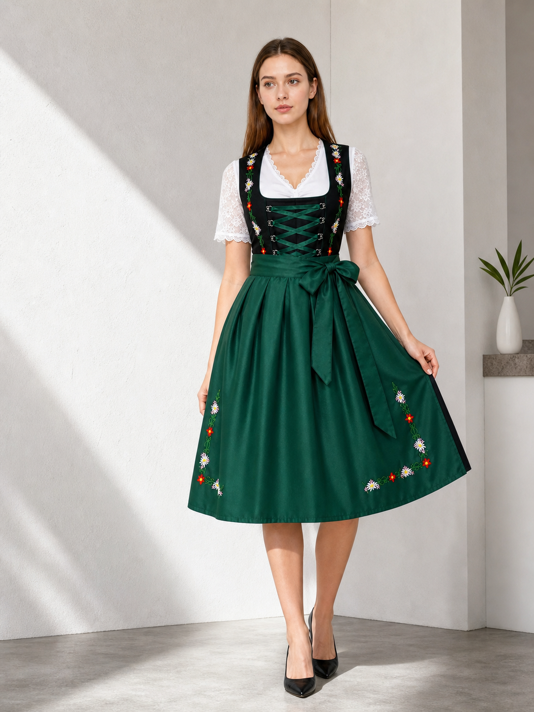 Dirndl-Style Dress with Bodice and Full Skirt