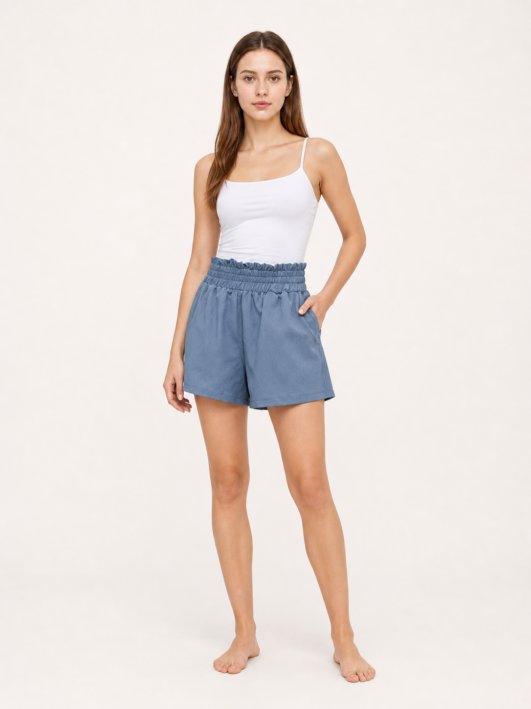 Blue High-Waisted Relaxed-Fit Shorts