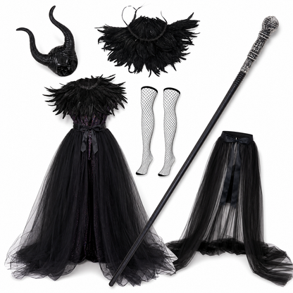 Gothic Costume with Horns, Feathers, Mesh, and Scepter main product view