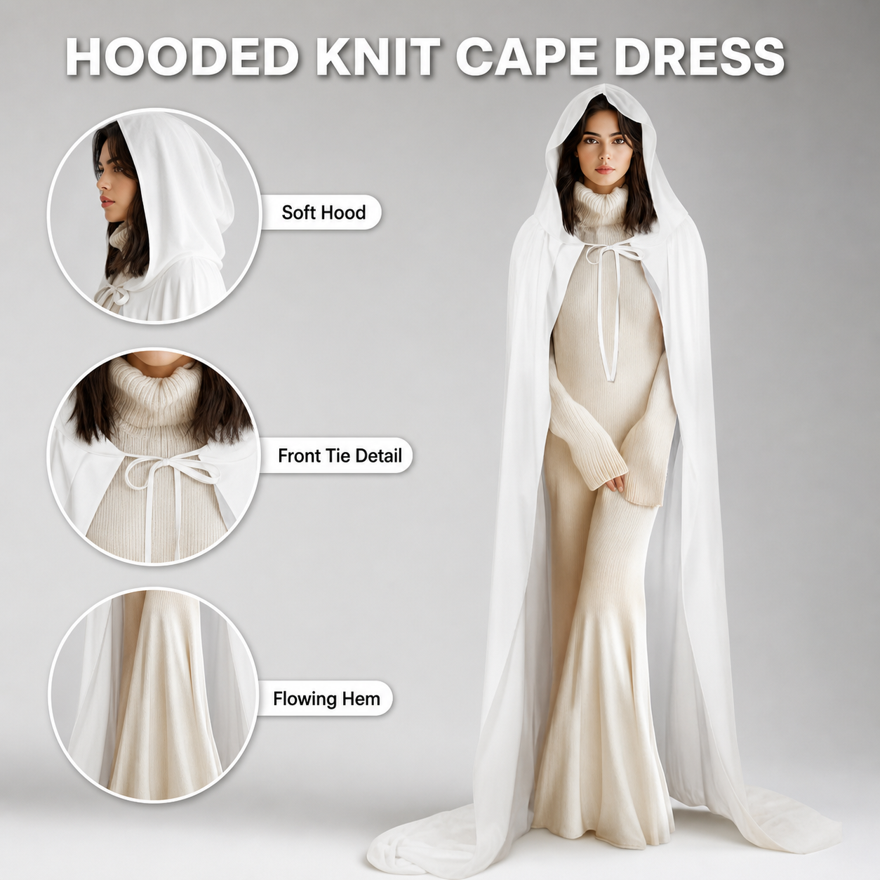 Long White Hooded Carnival Cape