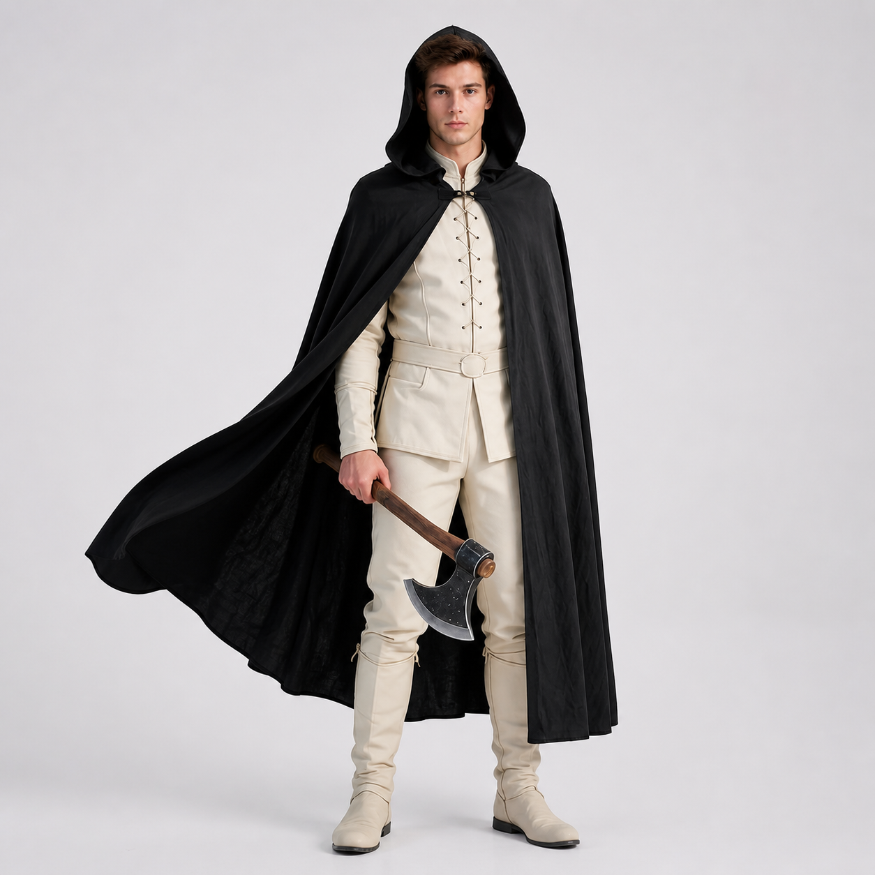 Black Long Hooded Cotton-Linen Cloak main product view 2