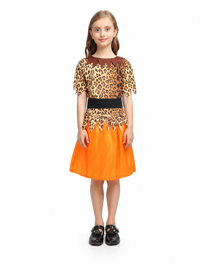 Kids' Caveperson Costume with Leopard-Print Top