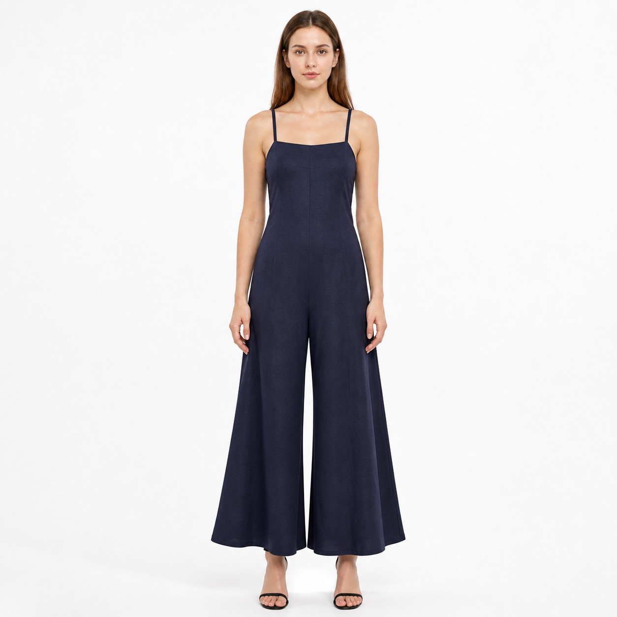 Blue Spaghetti Strap Wide Leg Jumpsuit, Sleeveless One-Piece Overalls With Long main product view