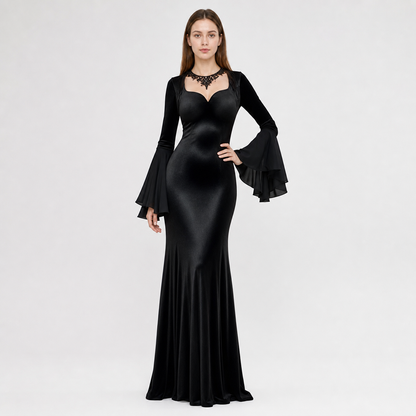 Black Gothic Floor-Length Evening Dress